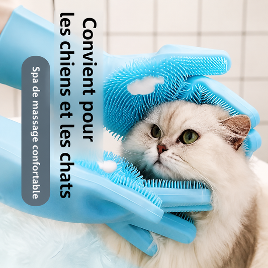 Gants de Bain et Massage en Silicone pour Animaux