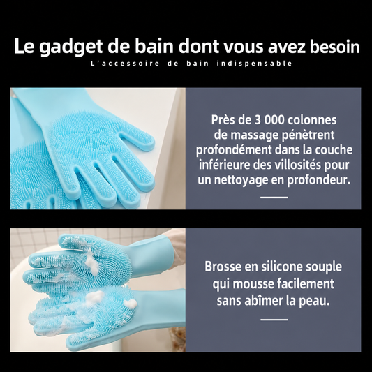 Gants de Bain et Massage en Silicone pour Animaux